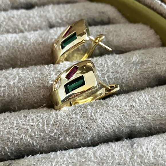 Unique Jeweled J Hoop Gold Earrings - Picture 2 of 3